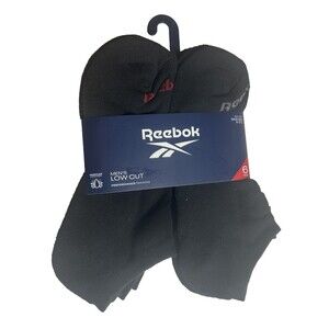Reebok Men's Performance Low Cut Ankle Socks Black 6-Pack Size Large 6-12.5‎